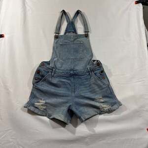 Hollister High-Rise 4" Distressed Mom Short Overalls